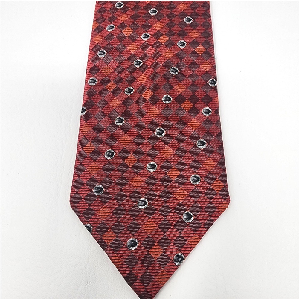 Benjamin James Davis Cup Silk Tie Red Orange Geometric Diamond Made in England